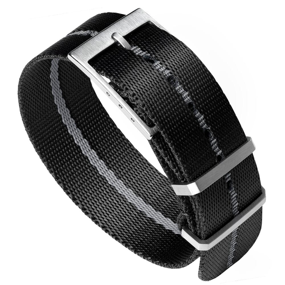 Luxury Designer Single Pass FX NATO Strap - Black & Grey 22mm