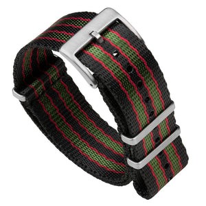 Luxury Designer FX NATO Watch Strap Green/Black/Red 22mm