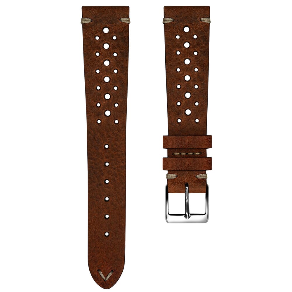 Luxury Designer FX Leather Watch Strap - Racing Reddish Brown 20mm